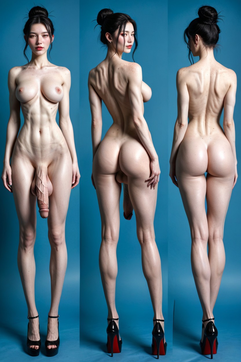 Arched Back, Six Pack Visible, Vue Arrière Porno IA transsexuelle
