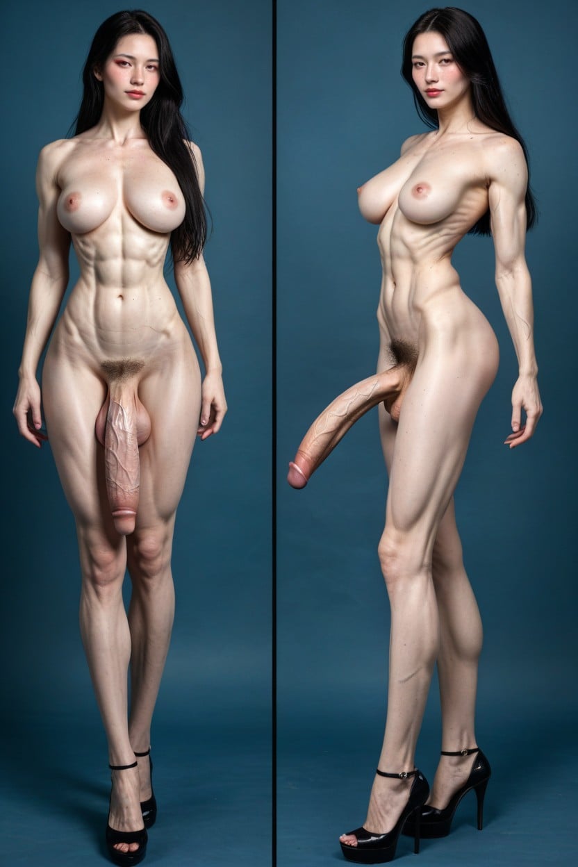 Gigantic Balls, Arched Back, Albino Skin Tone Shemale AI Porn