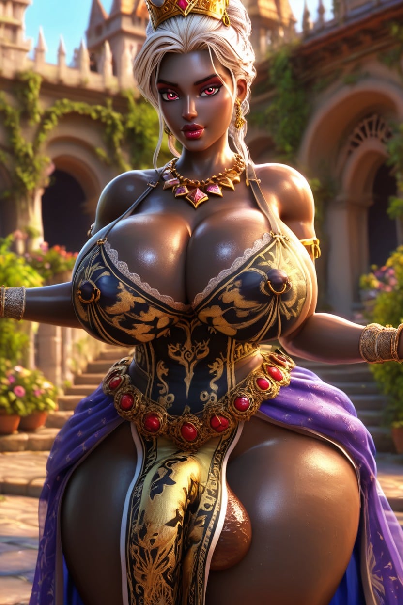 Hyperblack Skin, Gigantic Breasts, Dynamic Poses Shemale AI Porn