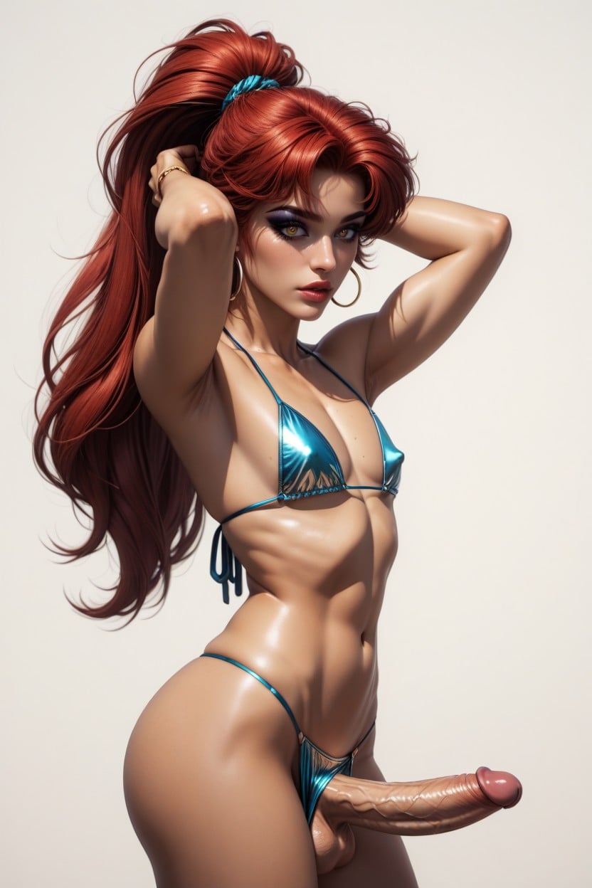 Arms Up, Well Rendered Penis, Sexy Face Shemale AI Porn