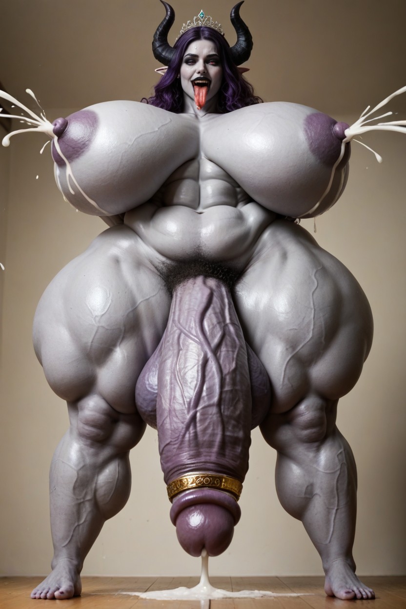 Devil, Purple Penis Tip, Seductive Pose Shemale AI Porn