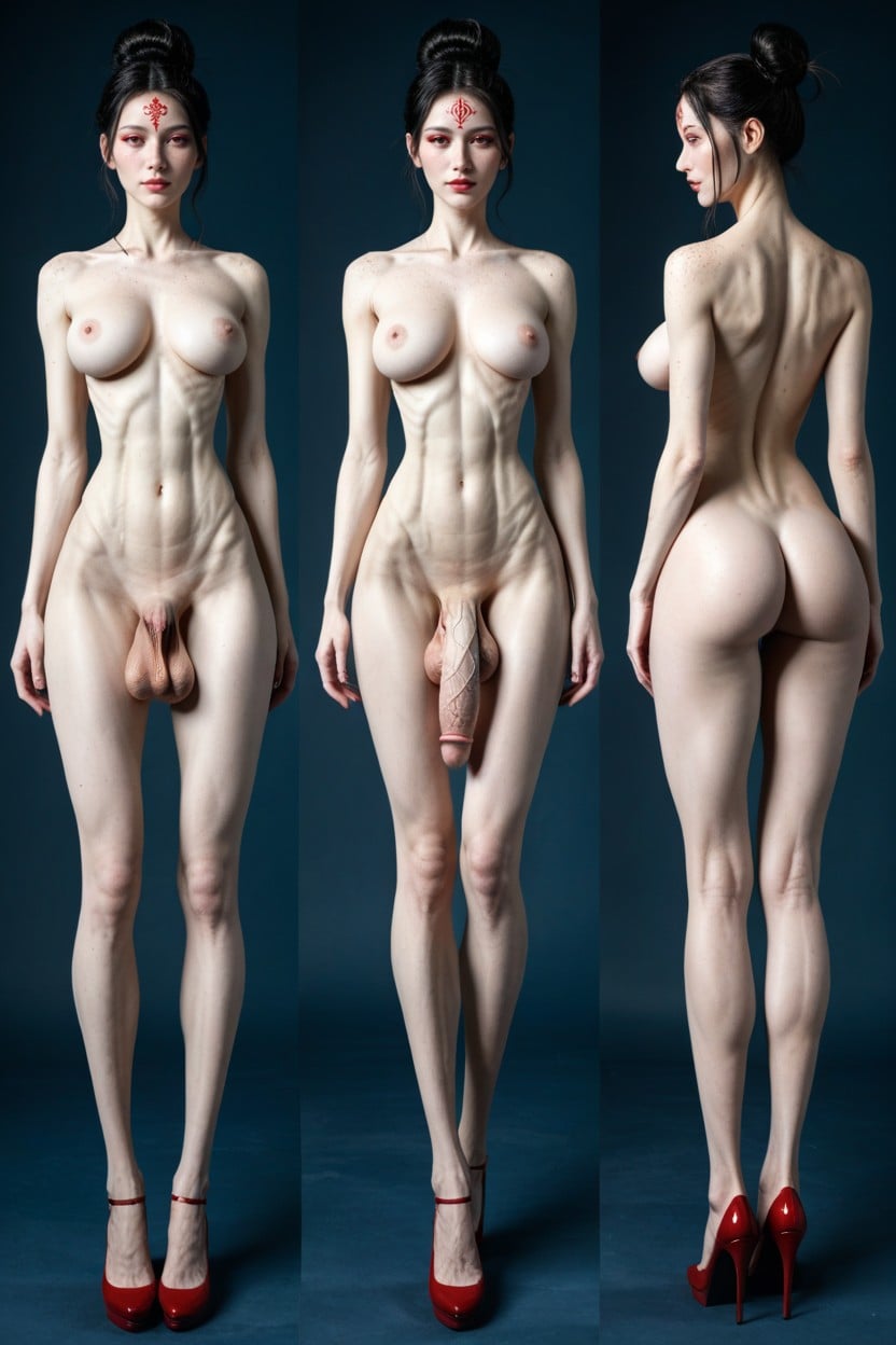 Skinny, Hair Bun, Extremely Waist Shemale AI Porn