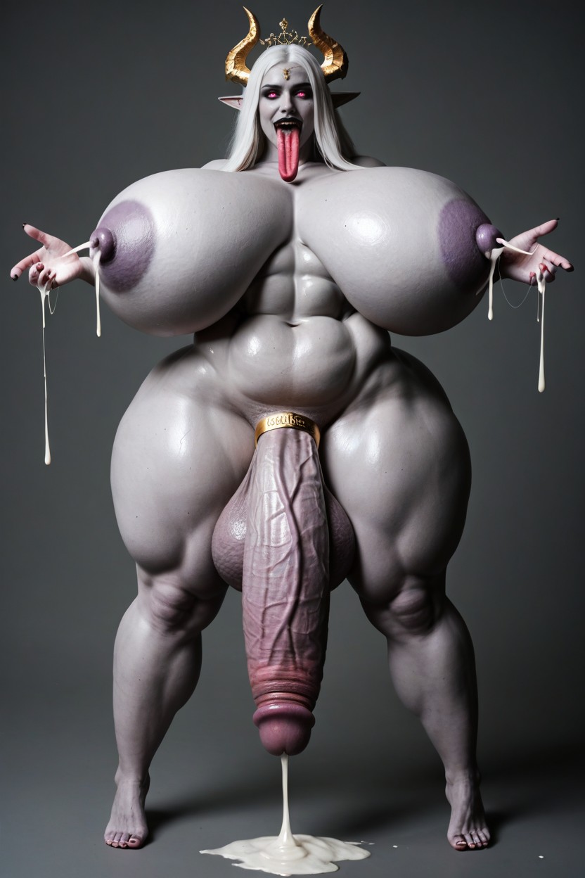 Absurdly Oversized Veiny Futanari Cock, Grey Skin, Hyper Waist Shemale AI Porn