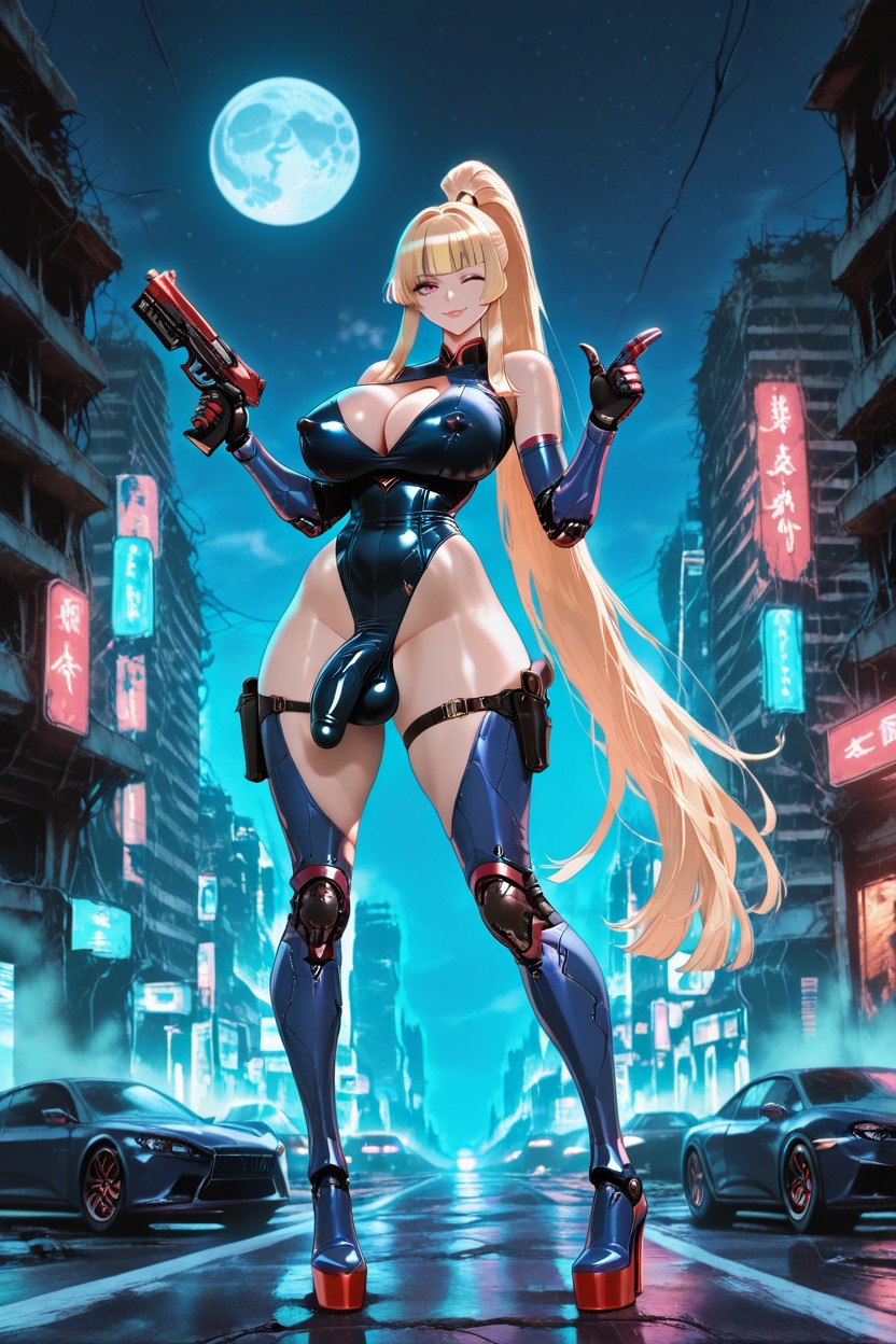 Broad Street, Neon Signs, Mechanical Gauntlets Shemale AI Porn