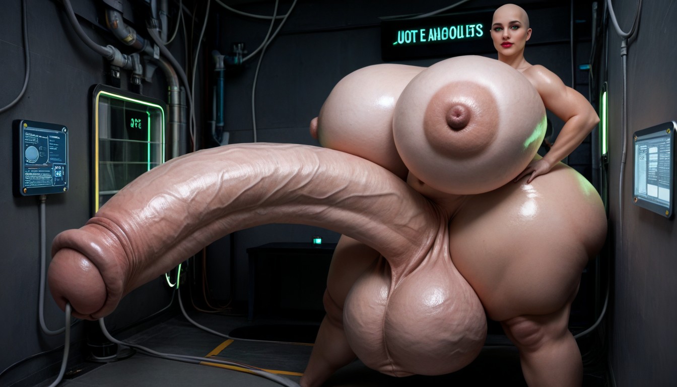 Hyper Gigantic Flaccid Cock, Hyper Sweaty, Steam Pipes Shemale AI Porn