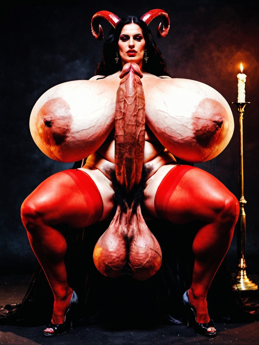 Cock Is Long And Flaccid With Thick Tip, Hyper Gigantic Balls, Veiny Breasts Shemale AI Porn