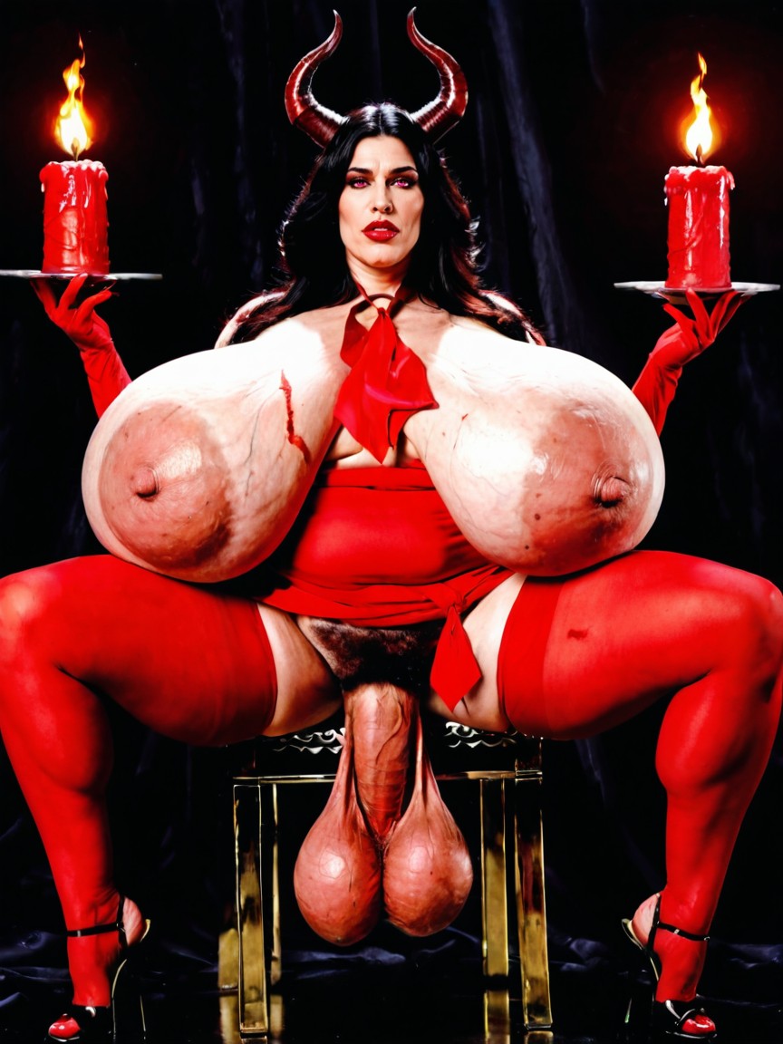 Succubus, Hairy Anus, Impossibly Colossal Sagging Balls Shemale AI Porn