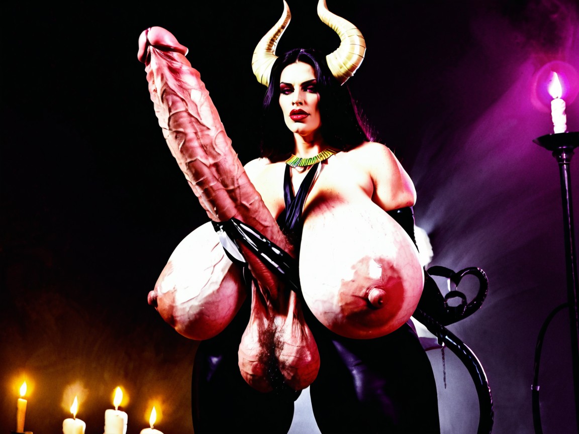 Impossibly Thick Swollen Cock, Demon Shemale, Focus Is On Her Balls Shemale AI Porn