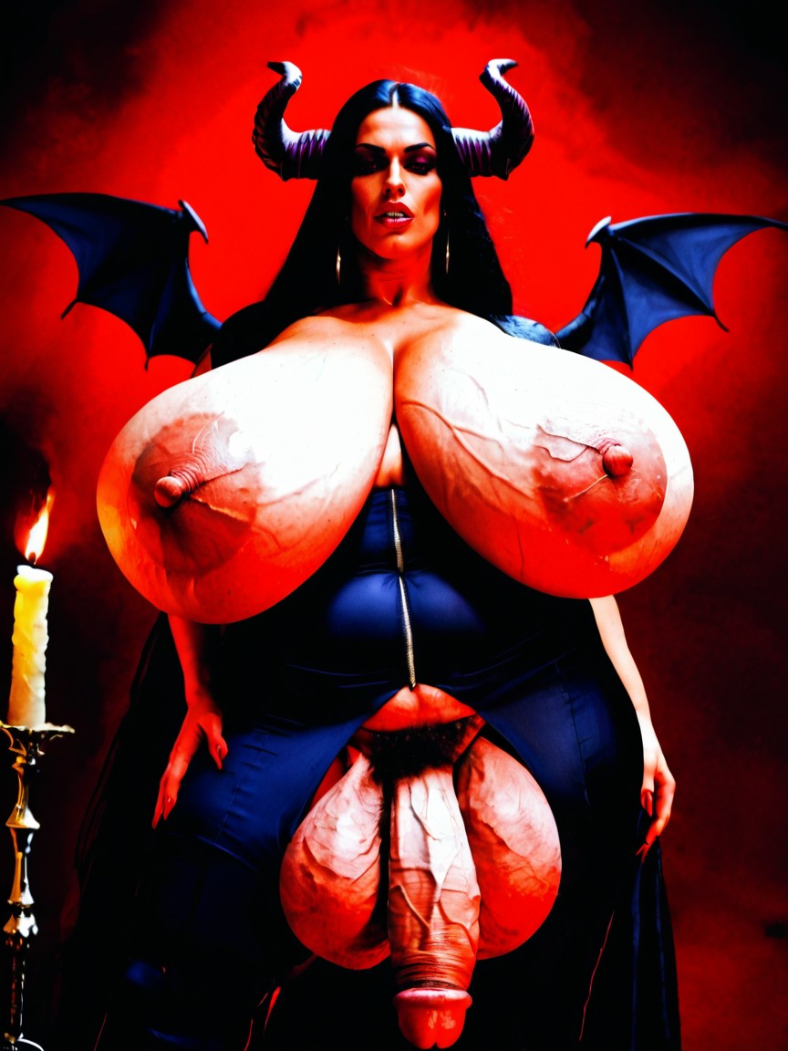 Huge Devil Horns, Cock Is Extremely Thick And Ready To Erupt, Front View Shemale AI Porn