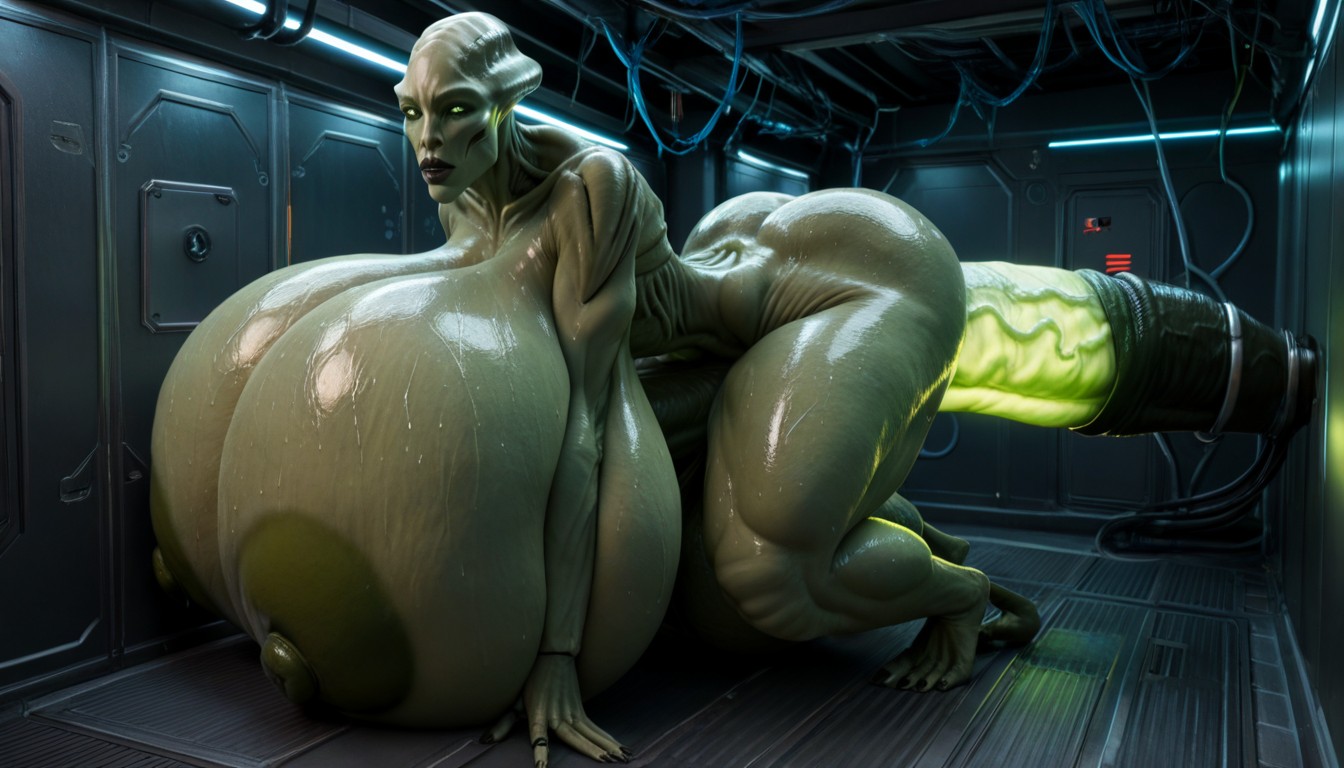 Dark Room, Steam Pipes, Hyper Gigantic Cock Shemale AI Porn