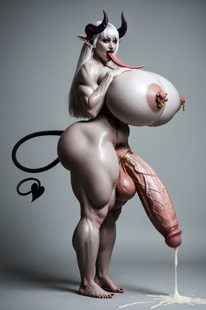 Grey Testicles, Absurdly Oversized Veiny Futanari Cock, Grey Skin Shemale AI Porn