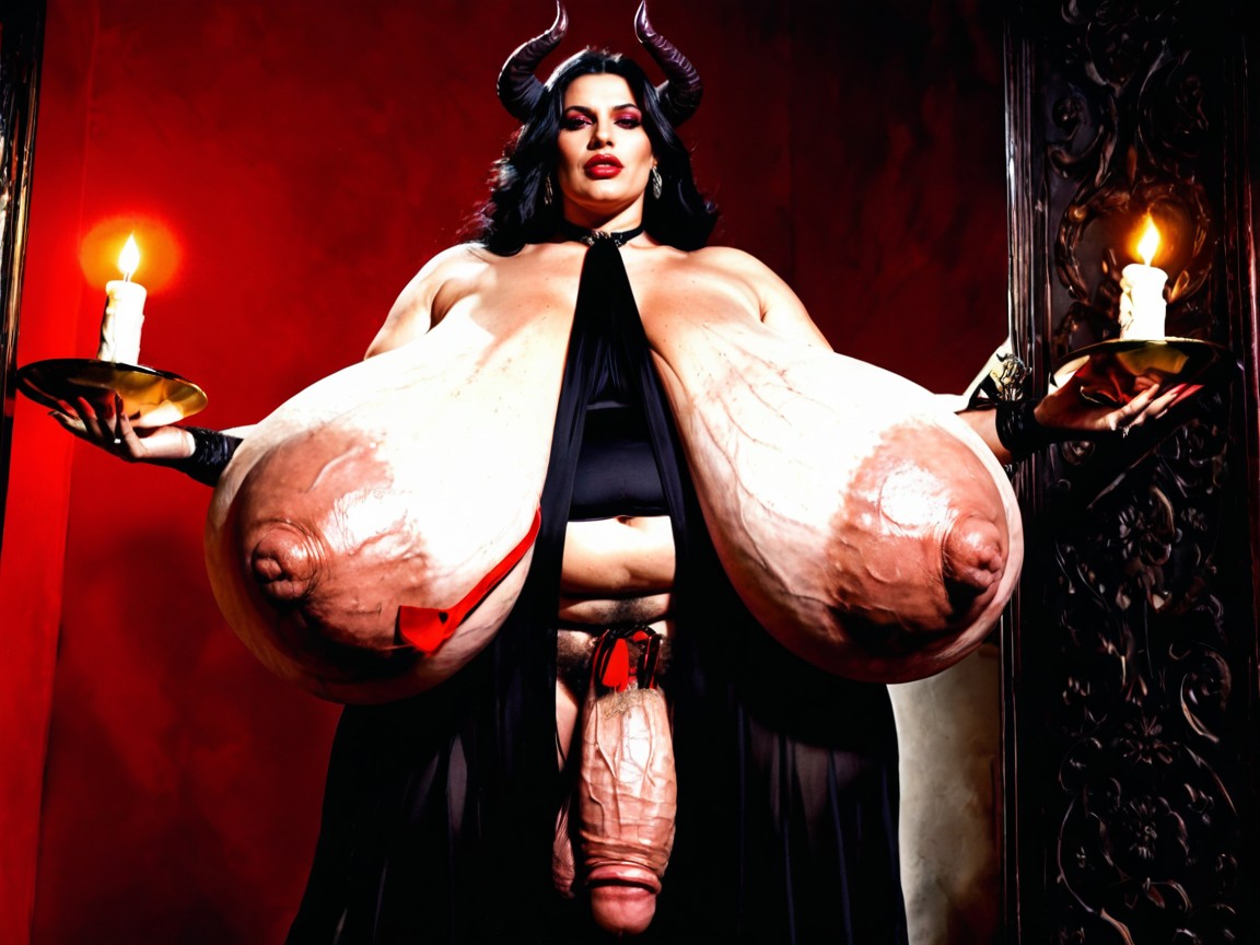 Cock Is Dragging The Ground, Balls Are Visibly Heavy And Engorged, Extremely Pale Skin Shemale AI Porn
