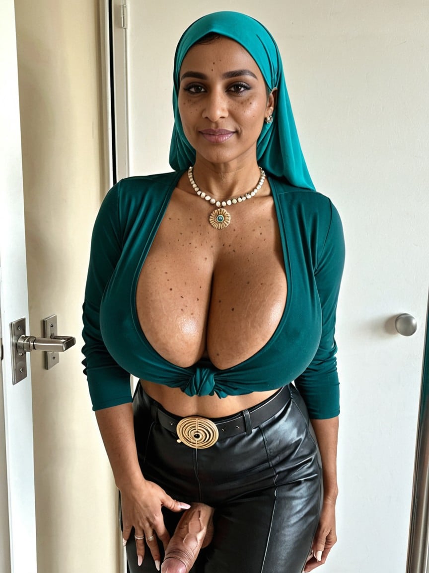 Freckles, Hijab, Colossal Nipples Shemale AI Porn