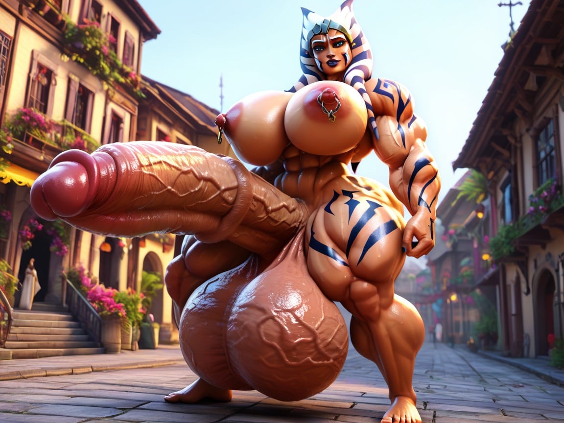 Massive Muscles, Hyper Gigantic Massive Muscles, Many People Around Shemale AI Porn
