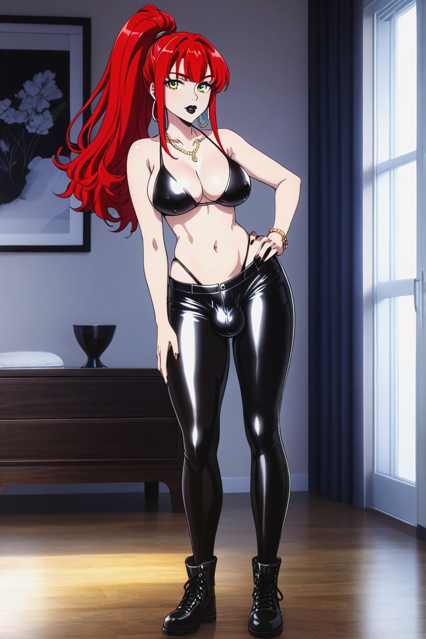 The Central Figure Is A, Full Lips With Black Lipstick, Seductive With A Gothic Aesthetic Shemale AI Porn