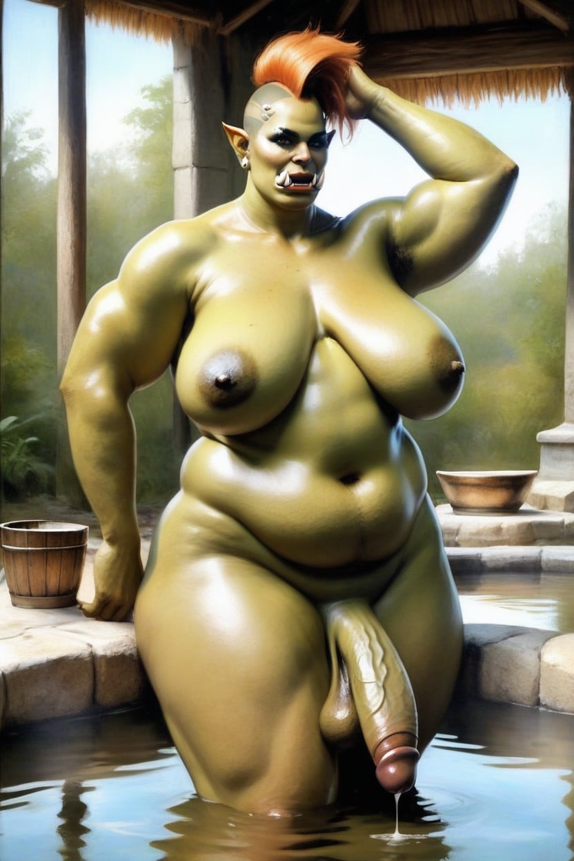 Brown Eyes, Very Short Hair, Arms Up Shemale AI Porn