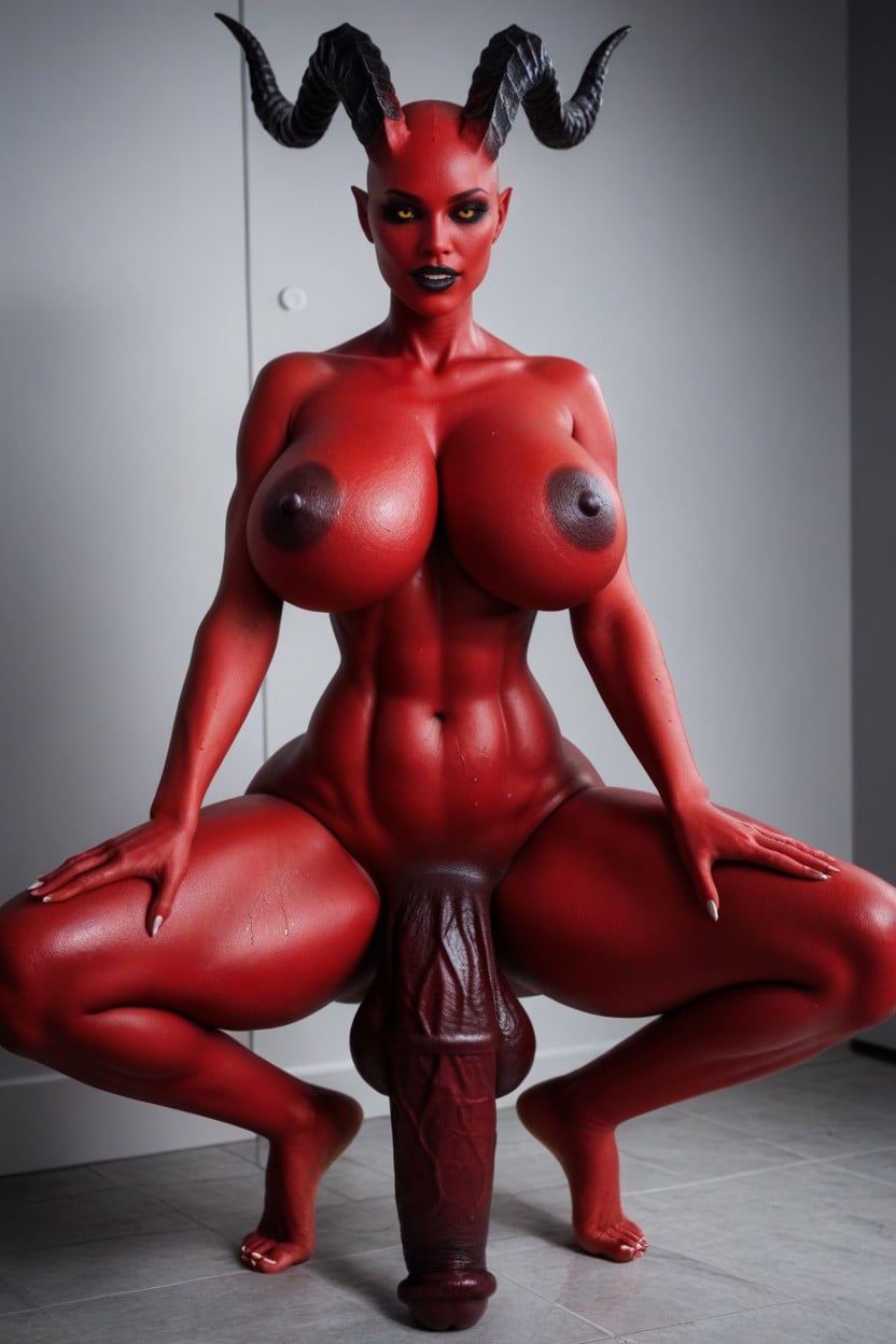 Firm Breasts, Full Body Bald, Red Skin Shemale AI Porn