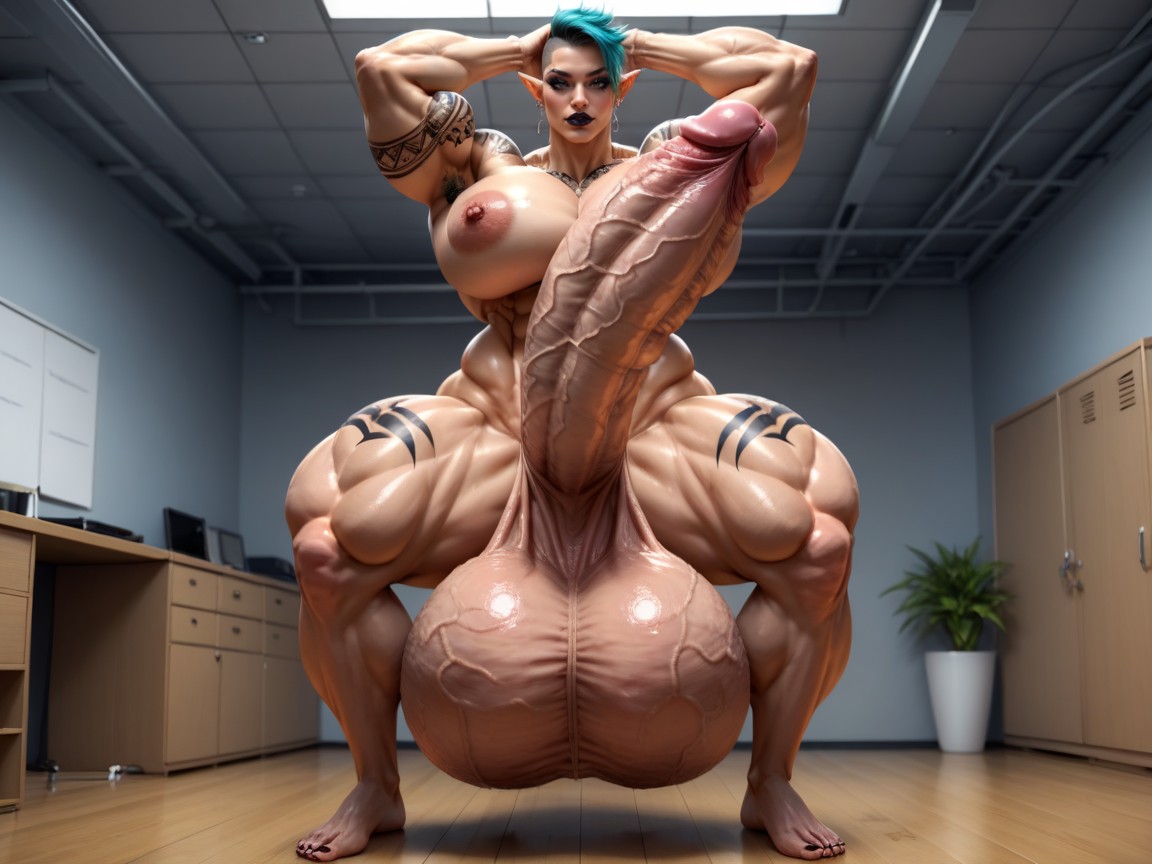 Testicles Are Just Too Gigantic, Buzzcut, Giant Bulging Balls Shemale AI Porn