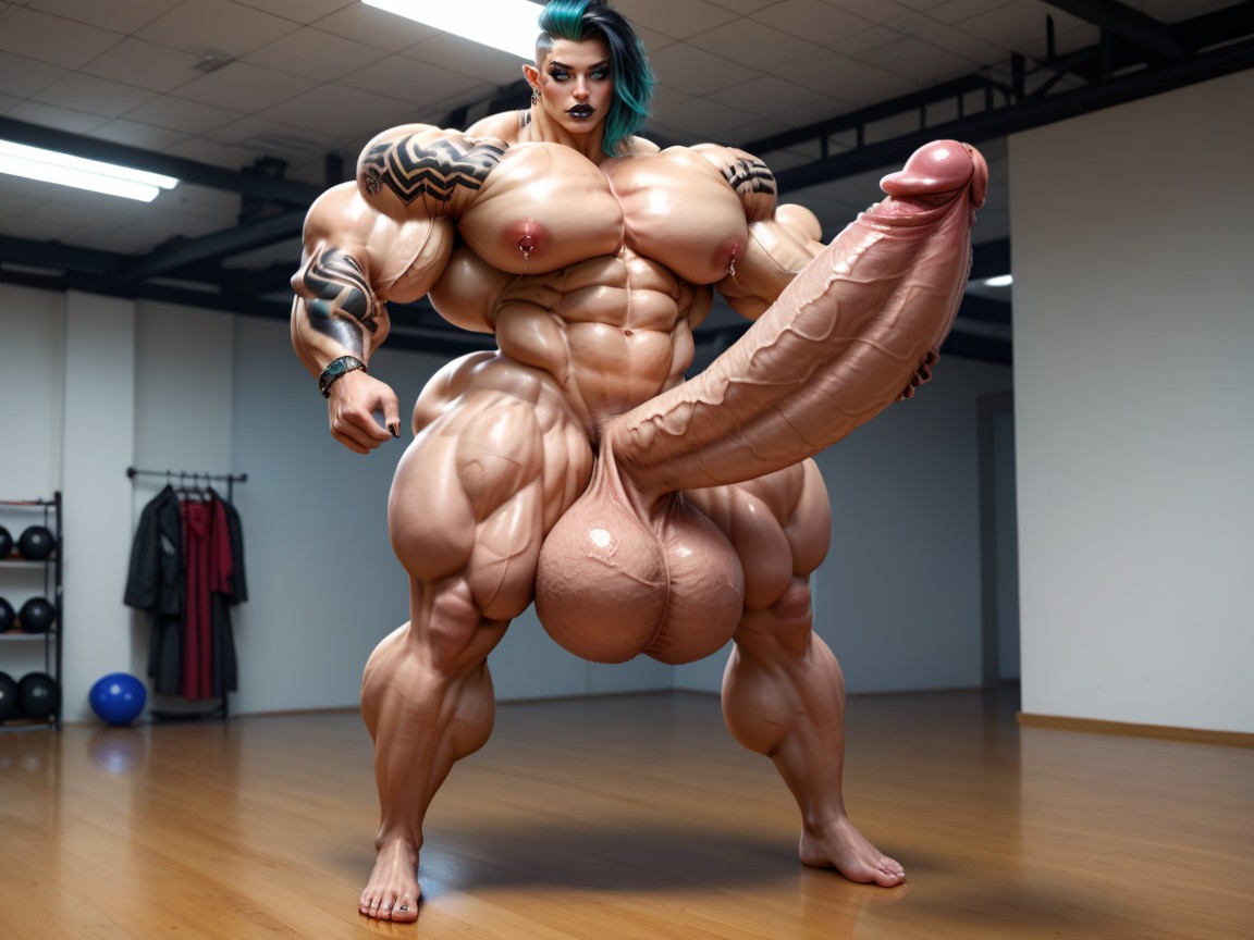 Impossibly Gigantic Girthy Penis, Absurdly Oversized Wide Hips, Penis Is Just Way Too Gigantic Shemale AI Porn