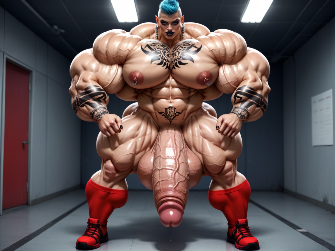 Hyper Futanari, Extremely Covered In Tattoos, Penis Is Just Way Too Gigantic Shemale AI Porn