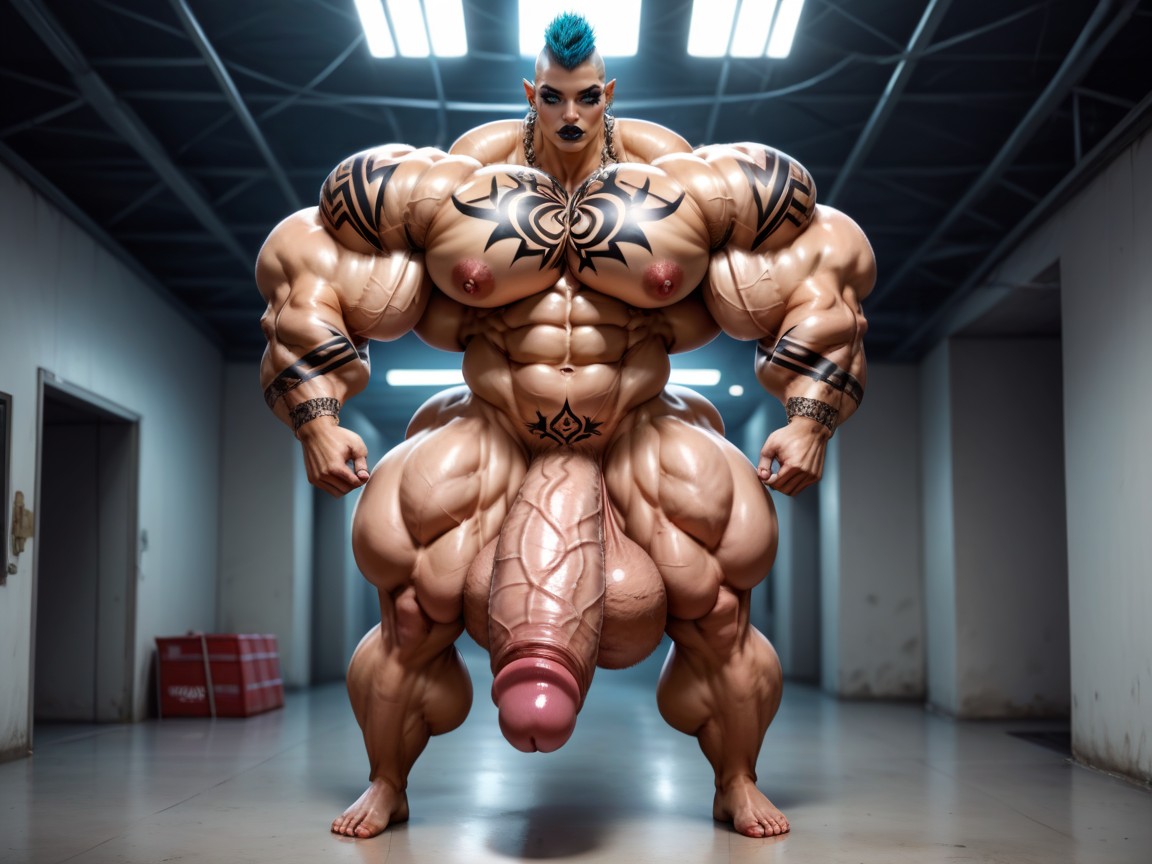 Exaggerated Gigantic Oversized Penis, Giant Bulging Balls, Balls Are Big Enough To Touch The Floor Shemale AI Porn