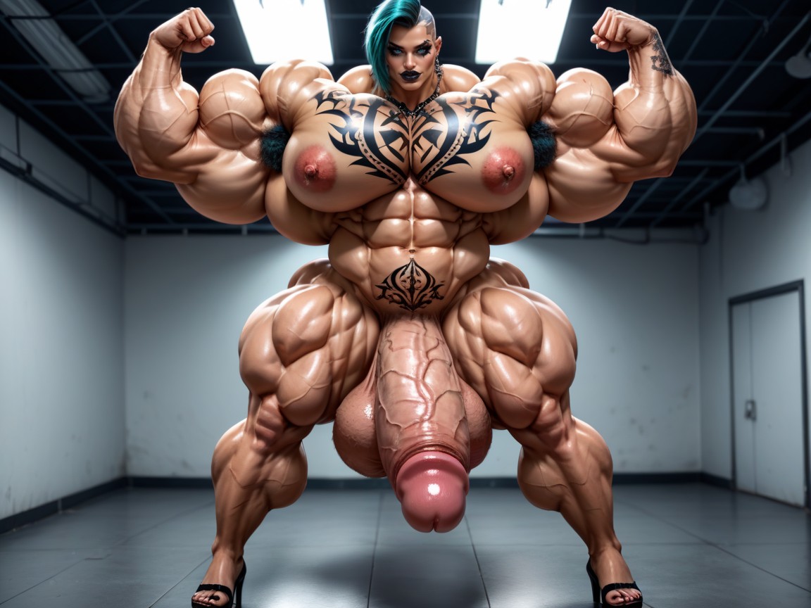 Full Body, Extremely Covered In Tattoos, Giant Biceps Shemale AI Porn