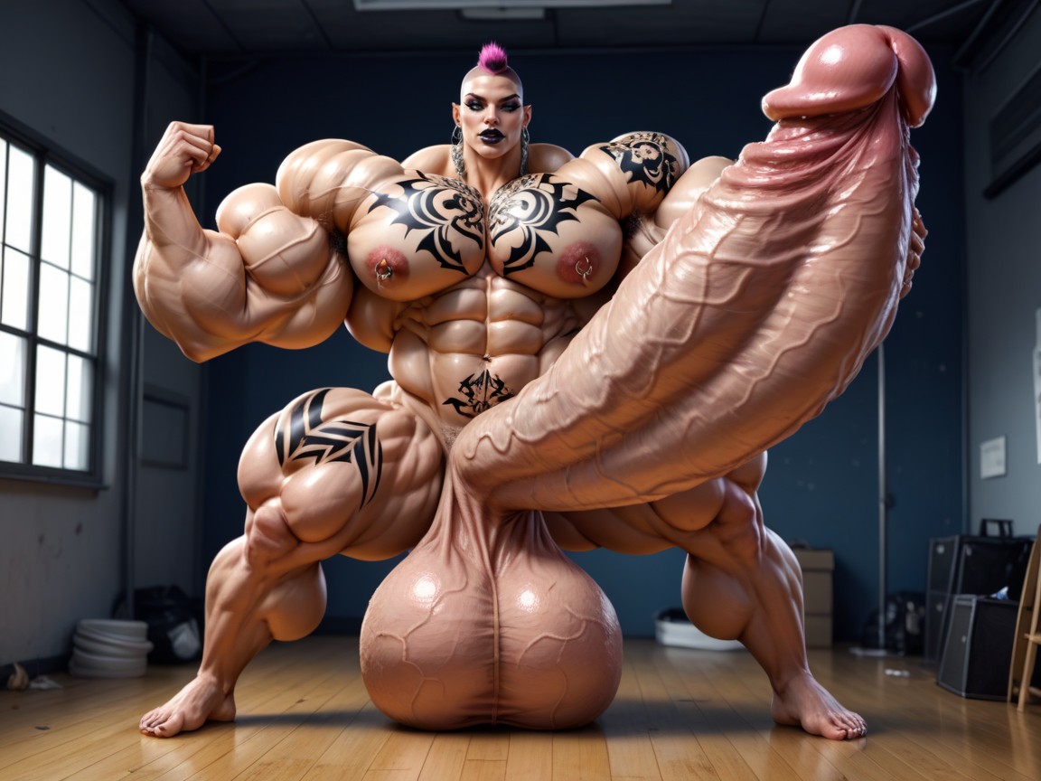 Hyper Bimbo, Penis Bigger Than Body, Hyper Super Sized Testicles Shemale AI Porn