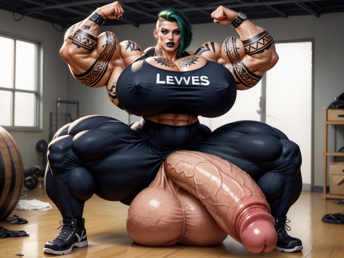 Extremely Beautiful Face, Hyper Bimbo, Hyper Super Sized Testicles Shemale AI Porn