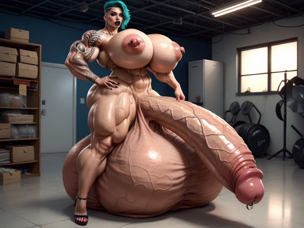 Giant Bulging Penis, Extremely Muscular, Giant Biceps Shemale AI Porn