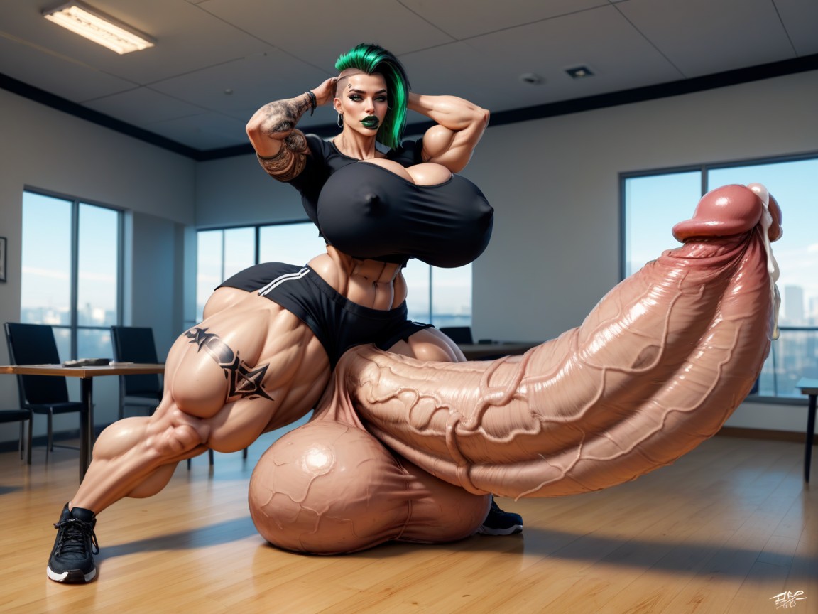 Tattoos Everywhere, Hyper Super Sized Testicles, Naked Shemale AI Porn
