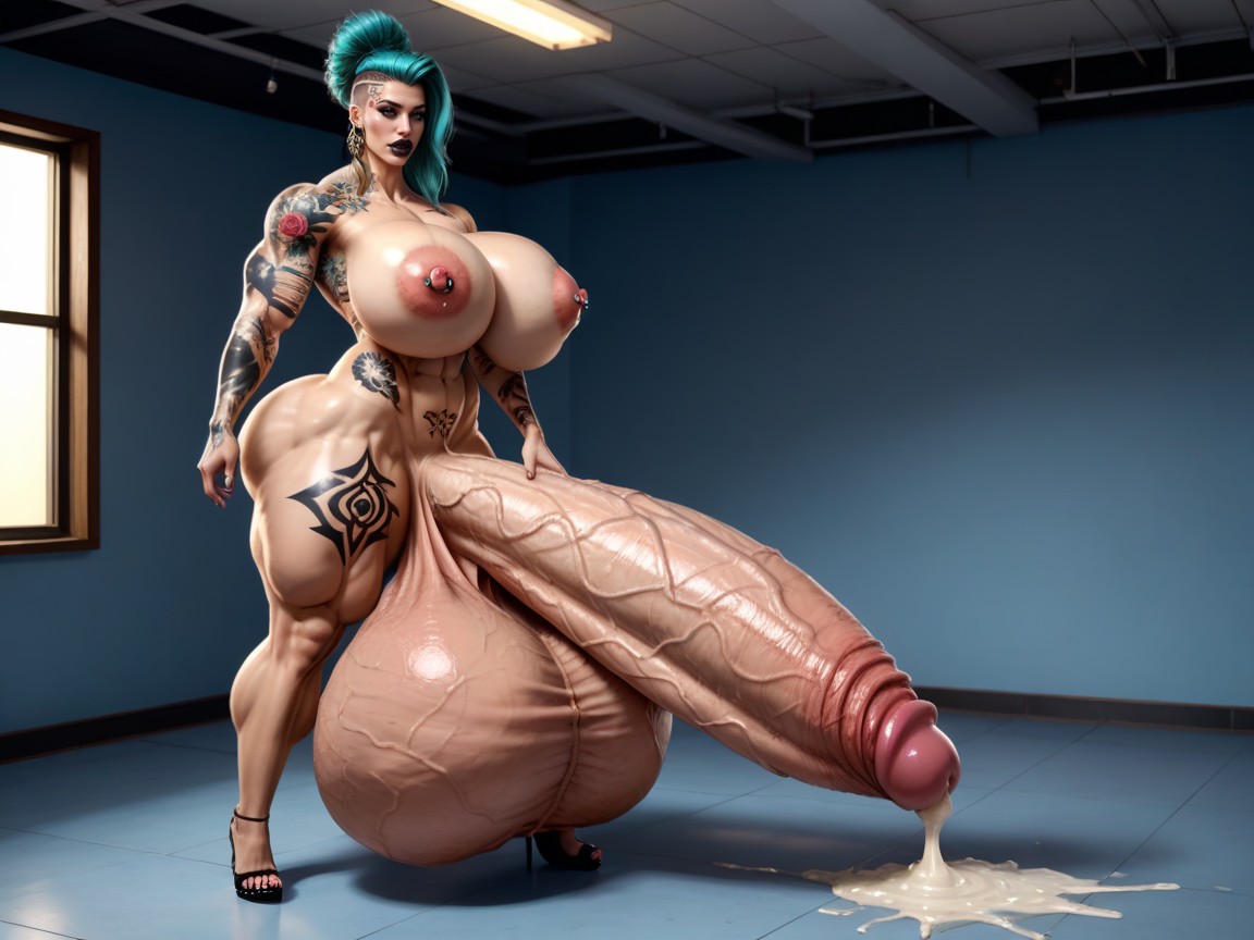 Corps Entier, Most Exaggerated Biggest Penis, Gigantic Hyper Penis Porno IA transsexuelle