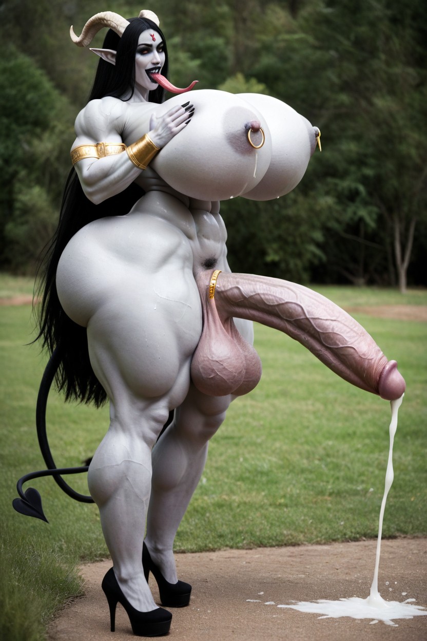 Futanari, Milk Spraying From Breasts, Long Ears Shemale AI Porn