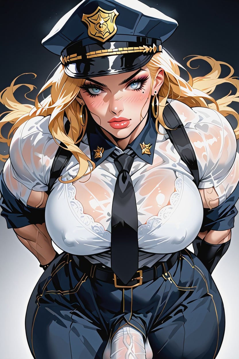 She Looks Up To The Cam, Long Lashes, Police Shemale Shemale AI Porn