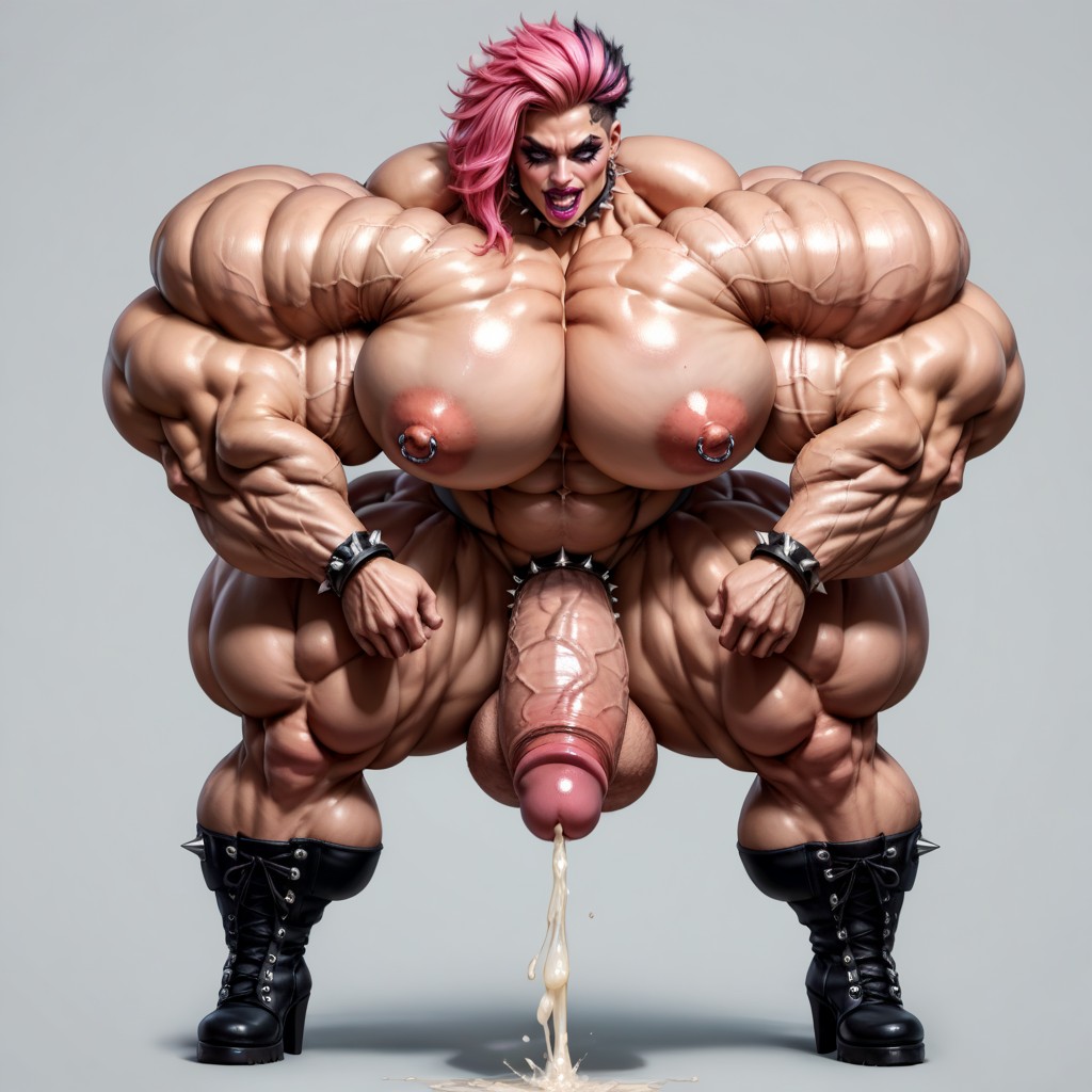 Hyper Futanari, Exaggerated Muscular Mass, Entire Body Covered In Pumped Veins Shemale AI Porn