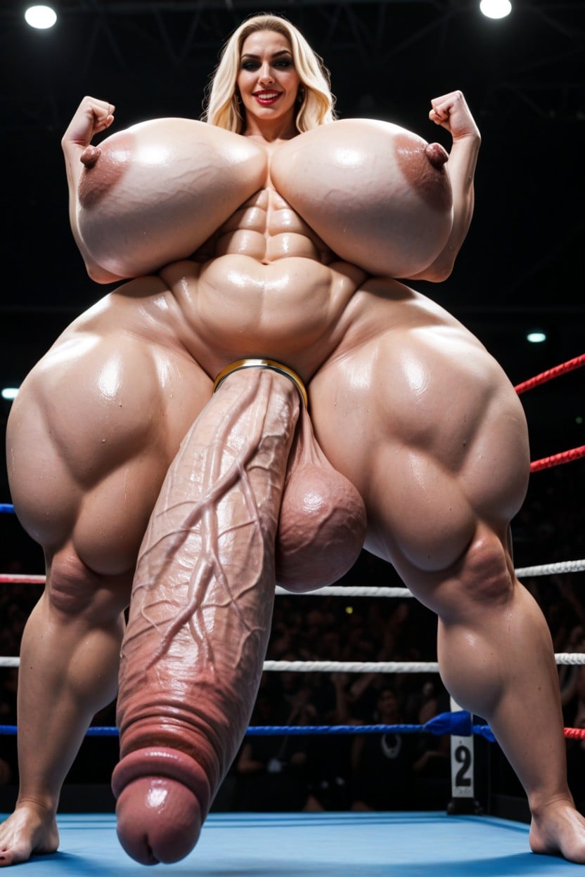 Grabbing Her Cock With Both Hands, Blonde Hair, Futa Is Much Bigger Shemale AI Porn