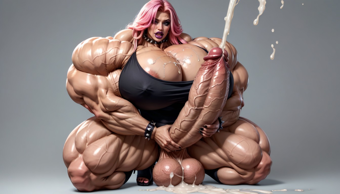Plump Bimbo Lips, Kneeled, Orgasm Shemale AI Porn