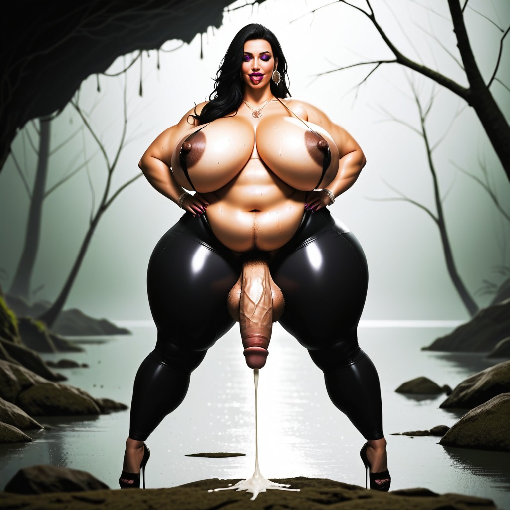 Standing, Erect, Black Hair Shemale AI Porn