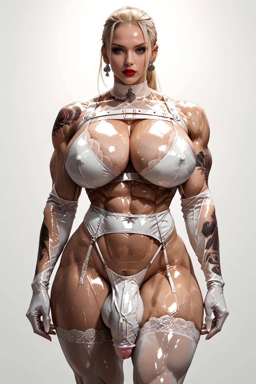 Pierced Nipples, Hyper Massive Muscles Woman, Colossal Breast Shemale AI Porn