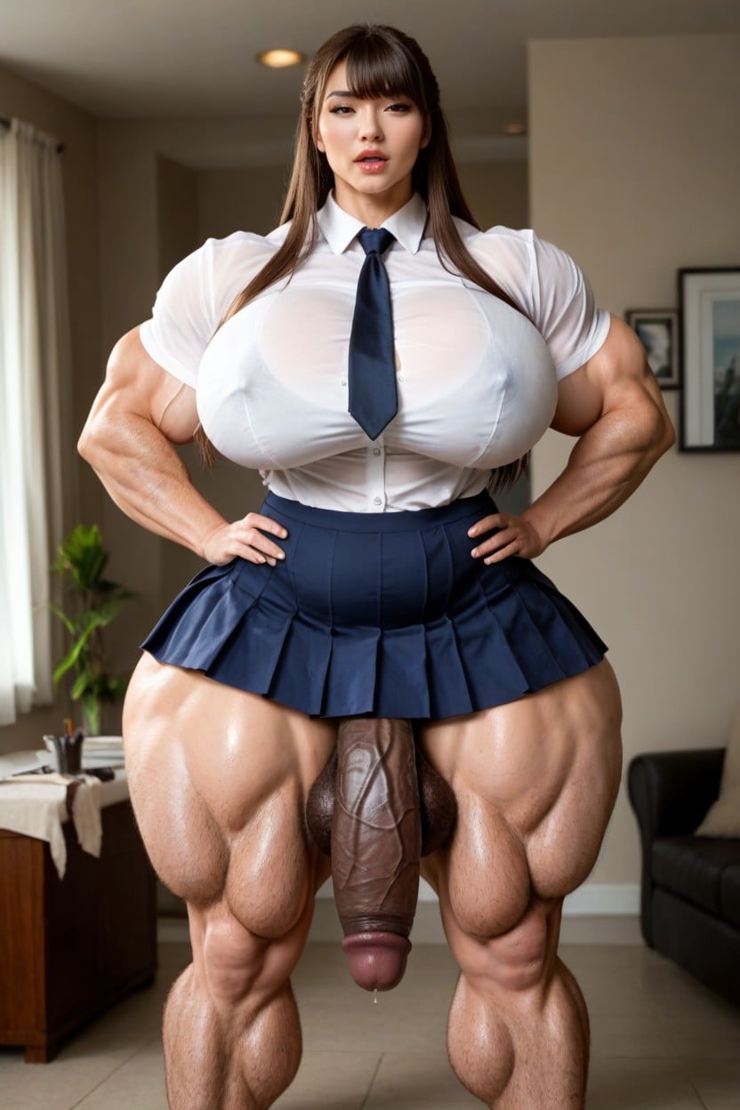 Blue Skirt, Huge Biceps, Muscle Shoulders 人妖AI黃片