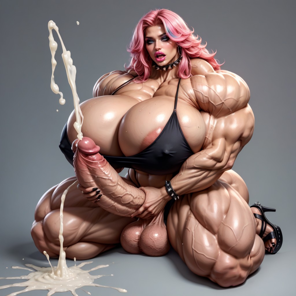 Gigantic Arms, Exaggerated Gigantic Oversized Penis, Hyper Cumshot Porno IA transsexuelle