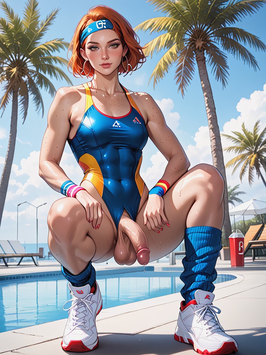 In An Outdoor Gym, Photorealistic, Bobcut Shemale AI Porn