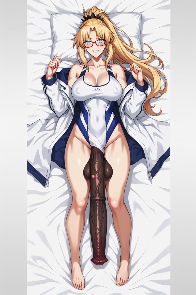 White Bed, Perfekte Natürliche Mittlere Brüste, Very Long Hair Transfrau KI-Porno
