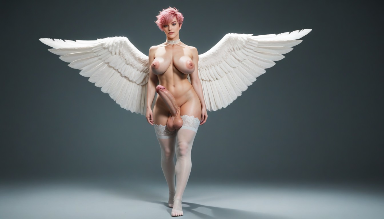 Futanari, Pink Brows, Very Short Hair Shemale AI Porn