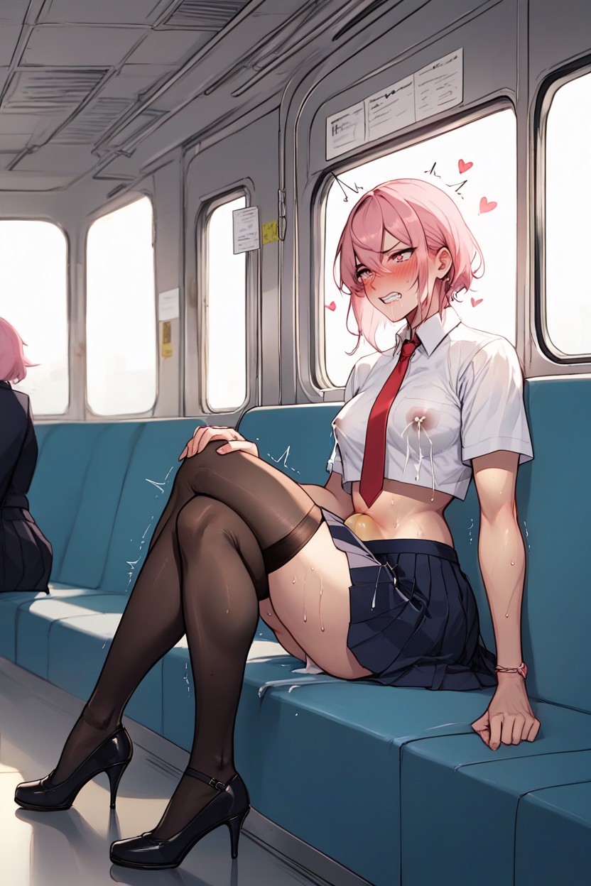 Uniform, Blushing, Skirt With Snapped Button Shemale AI Porn