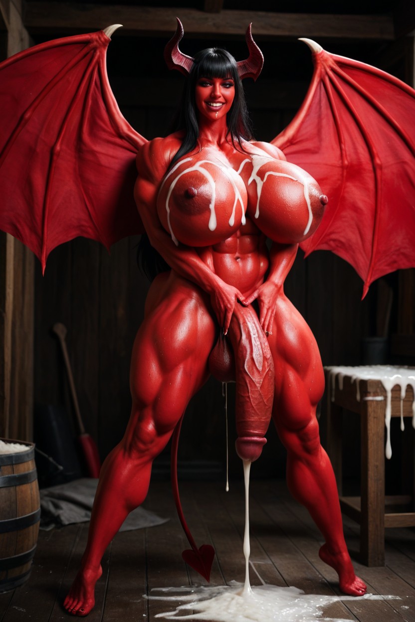 Red Big Wings, Futa Succubus Horns, Red Skin Succubus Porno IA transsexuelle