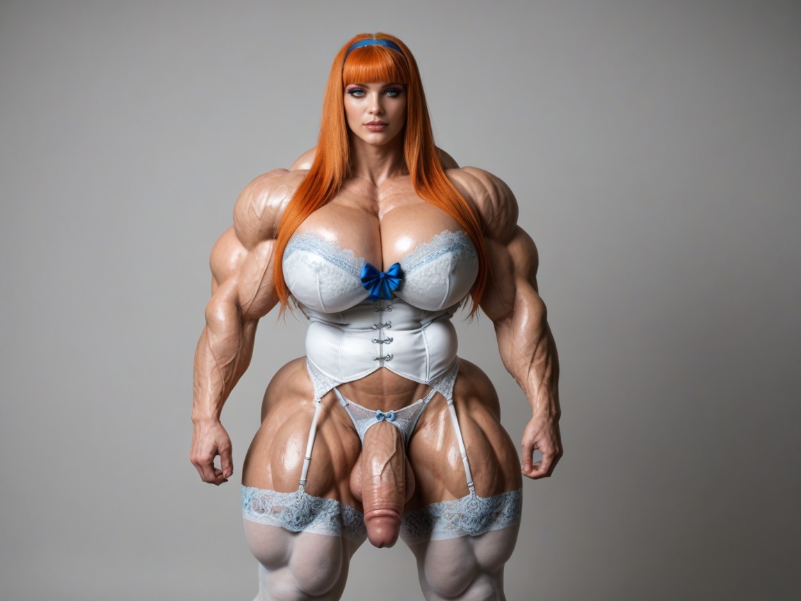 Huge Muscles, Blue Lace Garter Belt, Futa Shemale AI Porn