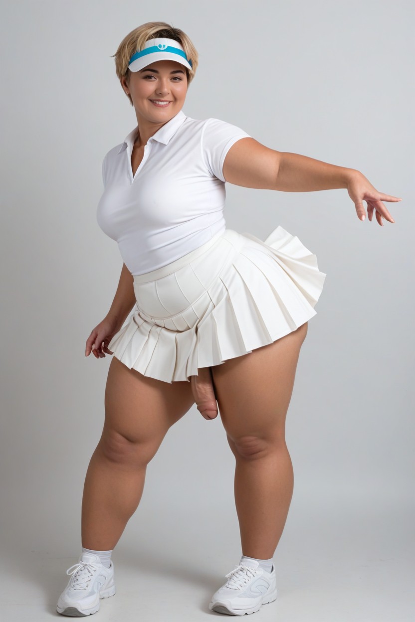 Small Breasts, White Pleated Skirt, Collared White T-shirt Shemale AI Porn