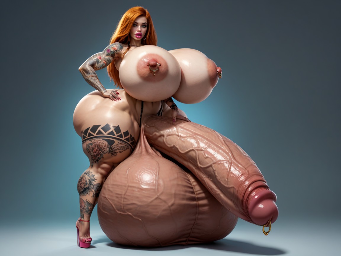 Giant Thick Penis, Penis Piercing, Giantess Balls Shemale AI Porn