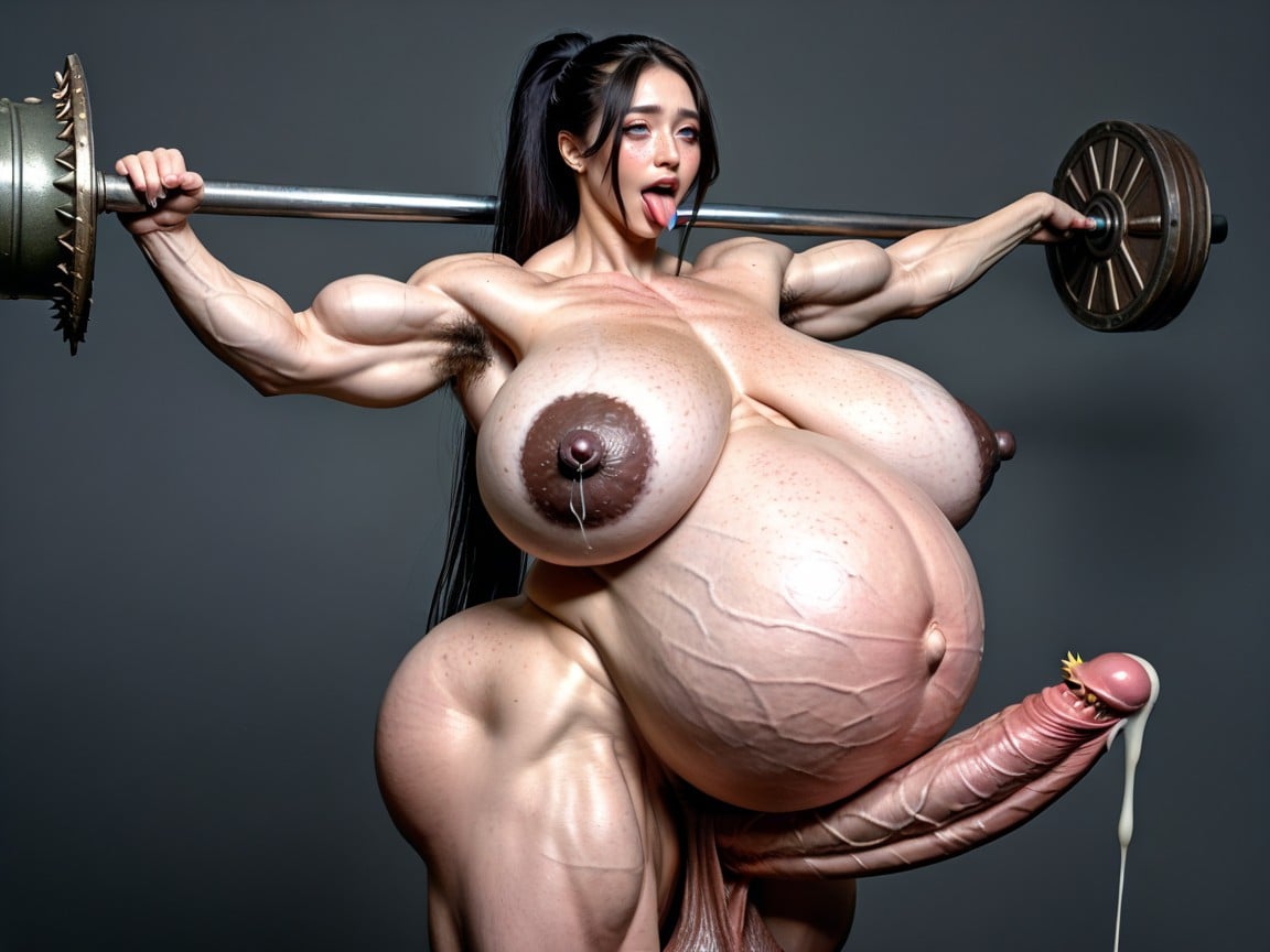 Side View, Hyper Long Nipples, Freckles Shemale AI Porn