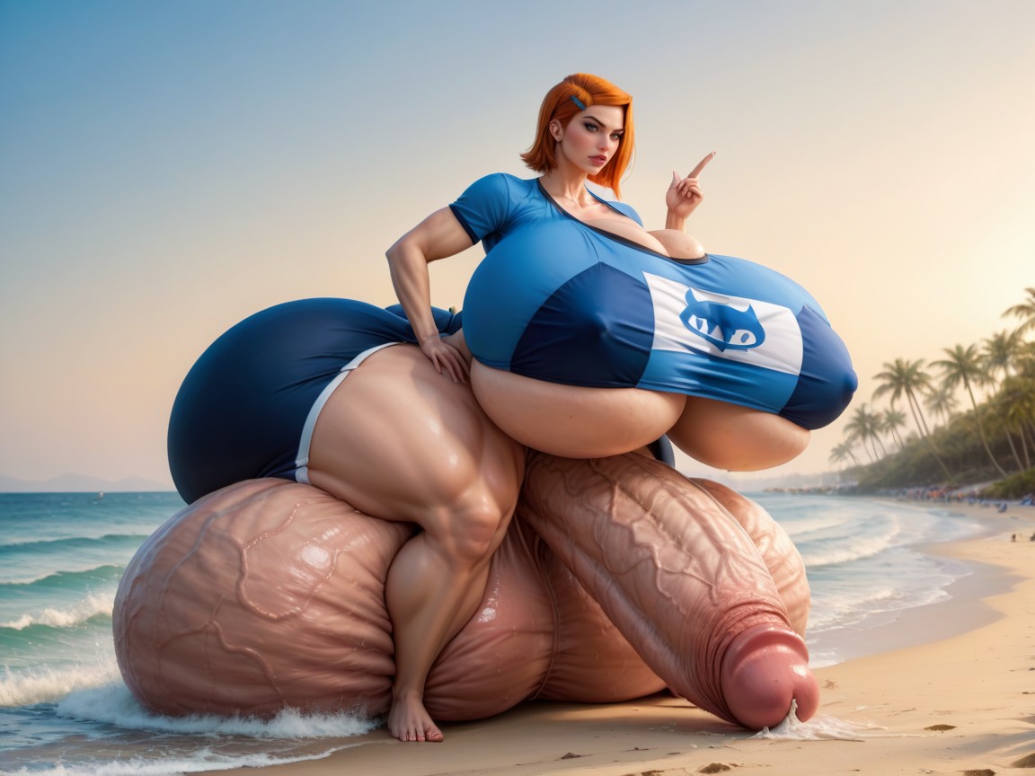 Beach, Hyper Gigantic Dick Growth, Gigantic Monstrous Cock Shemale AI Porn